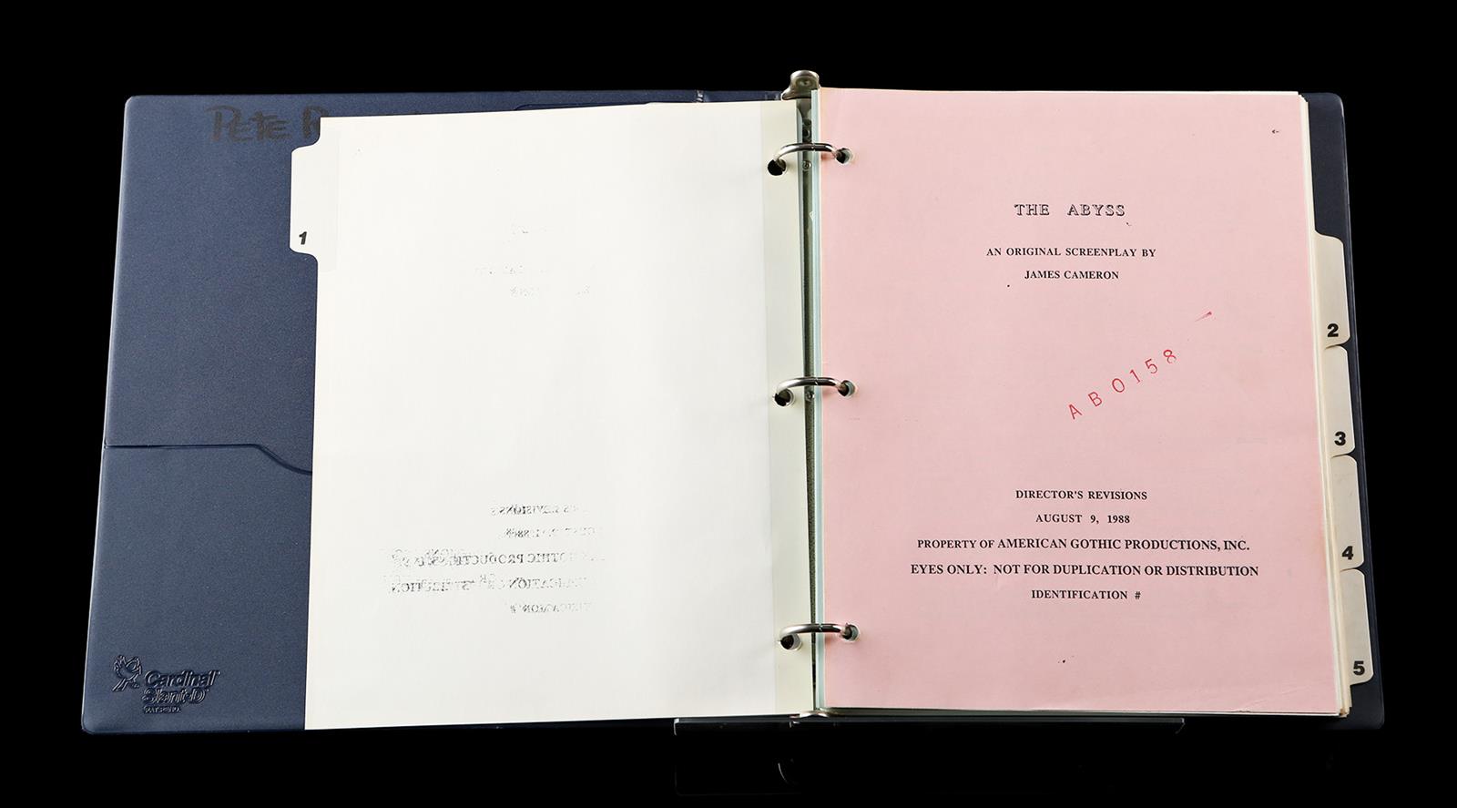 THE ABYSS (1989) - Script Binder and Underwater Slate A script binder and underwater slate from