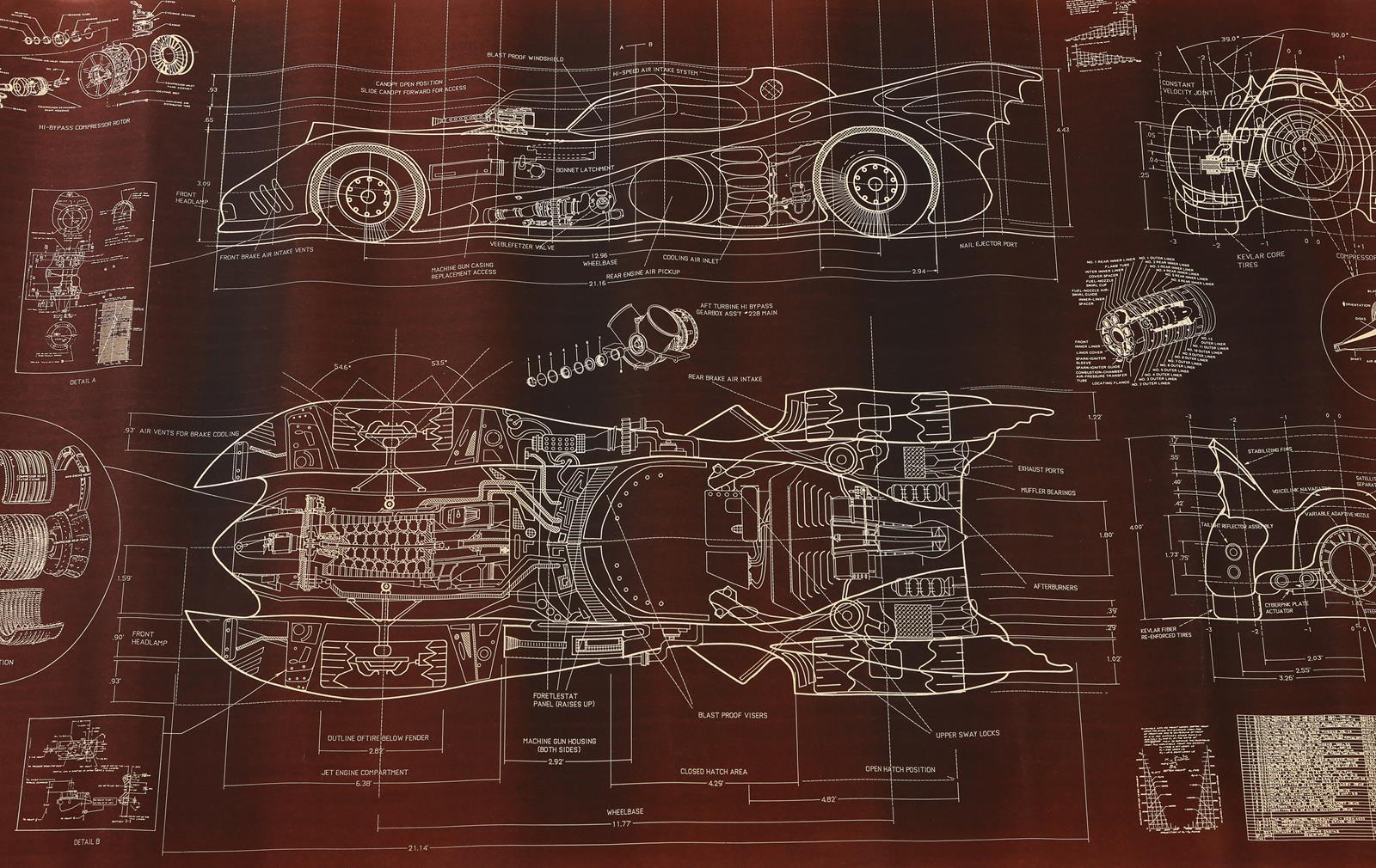 BATMAN RETURNS (1992) - Batmobile Printed Drafting A collection of Batmobile printed drafting made - Image 4 of 11