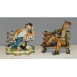 A Capodimonte Tramp on a Bench, together with a similar pottery Tramp on a Bench.