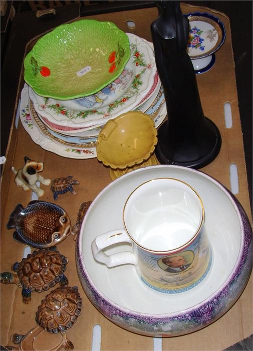 A quantity of ceramics including Wade tortoises and a Wade fish dish, and Aynsley 70th Anniversary