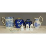 A quantity of ceramics including a 19th century blue and white pottery tankard, a Royal Crown