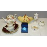A Royal Albert Lady Carlisle pattern tea pot and stand, a Carltonware basket, Aynsley ware, and a
