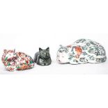 A group of three ceramic cats; a Studio Six Sereshall 'Harriet' model cat, a porcelain cat painted