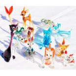 A group of twelve retro 1950s hand blown glass animals to include: dogs, fox, fish, frog and others.