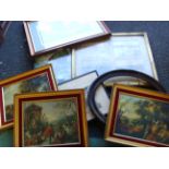 Three prints in giltwood frames together with various other pictures.