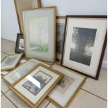 A group of pictures in giltwood frames.