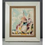George R Deakins: Saint Pauls Cathedral, impasto and oil on board.