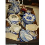 A quantity of blue and white ceramics including H