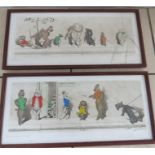 A pair of French humorous prints Tu Viens Blond and L'Etrouchie, both signed indistinctly in