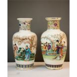 Two similar porcelain Chinese vases depicting figures in gardens.