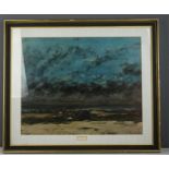 A Gustave Courbet print, landscape, artists name to margin.