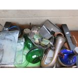 A miscellaneous group of items to include hunting horn, silver plated bowl, cigar case, cigarette