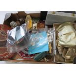 A miscellaneous lot containing vintage shoes and bags, coins, three early 20th century tiles, etc.