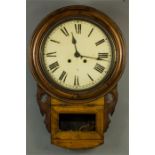 A Victorian mahogany drop dial wall clock with painted Roman numeral dial.