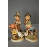 Four German Goebel Hummel figurines: Barnyard Hero 195 2/0, Best Friends 731, Seranade 85/0, Goose