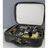 A Yashica Cinecamera together with accessories and case.