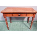 An oak Victorian tea table with a single drawer an