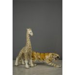 A WR Midwinter Ltd Burslem Giraffe, 30cm high, and a ceramic tiger. (2)