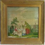 A Victorian gros point tapestry panel depicting a children's picnic 45 by 45cm.