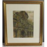 J.J.C., Architectural watercolour with pastel highlights, unsigned, 20 by 14.5cm.