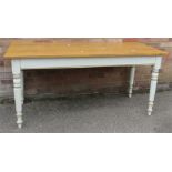 A pine refectory table of small proportions, the c