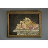 A late 19th/early 20th century silk-work panel depicting still life of fruit.