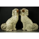 A pair of Staffordshire dogs, with painted detail.