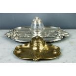 A 19th century Elkington & Co, together with a brass inkstand with ceramic liner. (2)