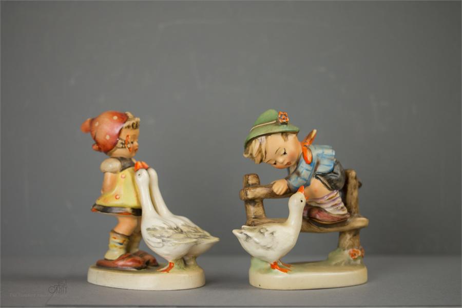 Four German Goebel Hummel figurines: Barnyard Hero 195 2/0, Best Friends 731, Seranade 85/0, Goose - Image 2 of 6