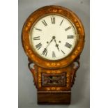 A Victorian marquetry mahogany wall clock, the Roman numeral dial above a glazed pendulum