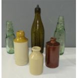 A quantity of Stamford bottles; two green glass Phillips of Stamford bottle with ball stoppers, an