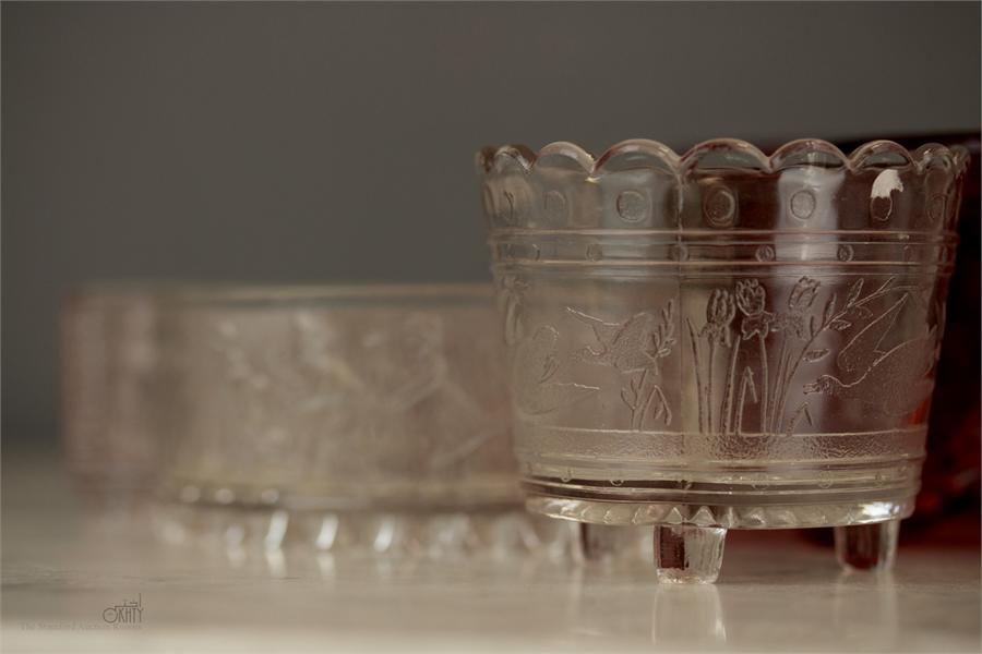 A group of Sowerby glassware, to include three dishes modelled with figures, a red 'lattice' work - Image 3 of 5