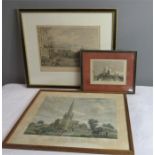 Three 19th century prints: Spalding Church, Lincol