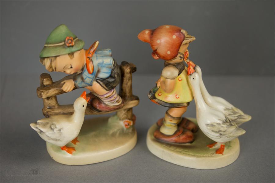 Four German Goebel Hummel figurines: Barnyard Hero 195 2/0, Best Friends 731, Seranade 85/0, Goose - Image 3 of 6