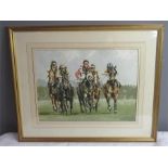 A 20th century watercolour depicting race horses, indistinctly signed lower right, 30 by 40cm.