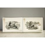 A pair of stoneglazed rectangular 19th century dishes, depicting black and white hunting and fishing