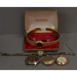 A Regency 17 Jewel cocktail watch set with marcasite, an Ingersol ladies wristwatch, two ladies