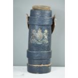 An early Royal Navy leather cordite carrier painted with Royal Coat of Arms.