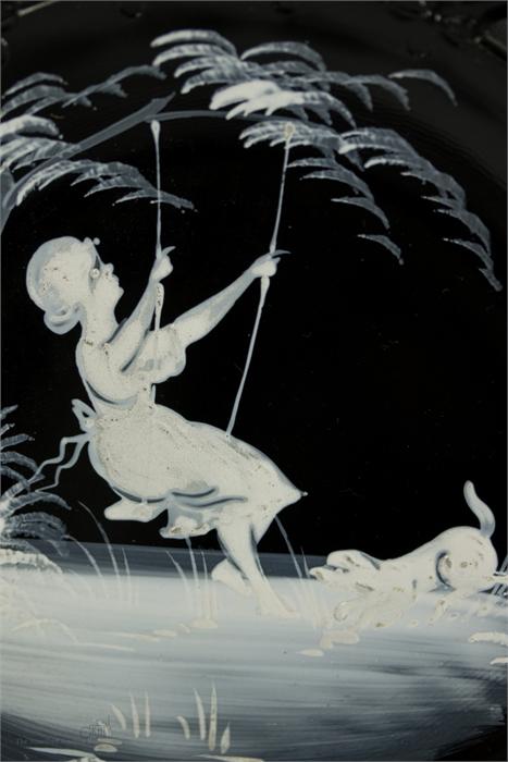 A pair of Mary Gregory style glass plates, hand painted in white enamel to depict a boy fishing - Image 35 of 45