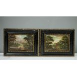 C. Franklin Angus: a pair of early 19th century miniature oil on copper, figures in landscape, label