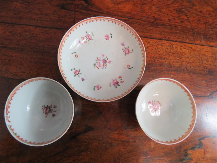 A pair of Newhall 19th century teabowls and matching dish, painted with flowers. - Image 41 of 45