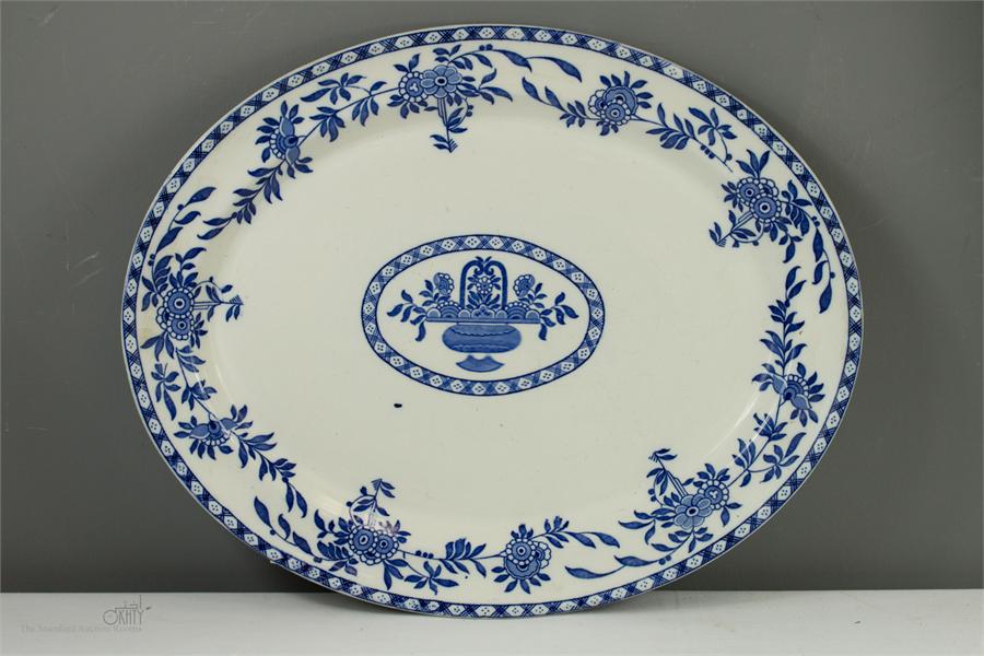 A blue and white Wood & Co meat platter of oval form. - Image 7 of 15