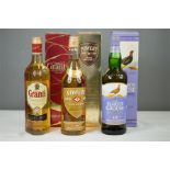 Three bottles of Whisky, William Grants, Powers Gold Label Irish Whisky, The Famous Malt Whisky aged