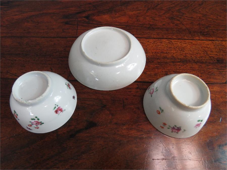 A pair of Newhall 19th century teabowls and matching dish, painted with flowers. - Image 18 of 45