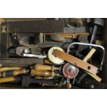 A quantity of woodworking/carpentry tools including planes and chisels etc.