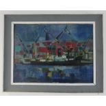 Jack Shore (20th century): Preston Dock, Dusk, oil on board 37 by 49cm.