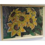 Faynton? a large acrylic on canvas depicting sunflowers, signed lower right.