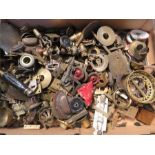 A quantity of cabinet makers accessories, including brass fittings, locks and castors.