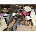 A quantity of tools including cabinet makers items including planes, handles, locks etc.