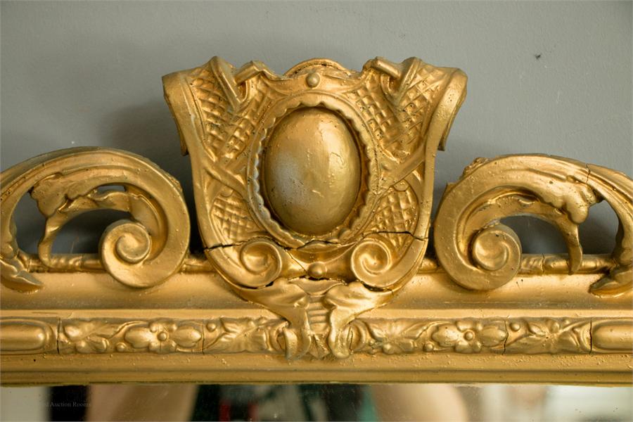 A 19th century giltwood overmantle mirror, with carved crested top, and scroll brackets to the lower - Image 2 of 2